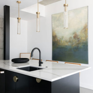 An upclose view of a remodeled kitchen island.