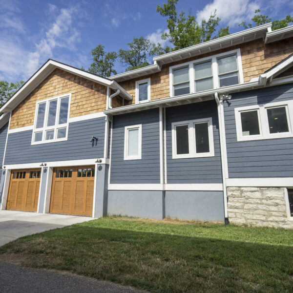 Historic home turned into renovation with a blue and brown house